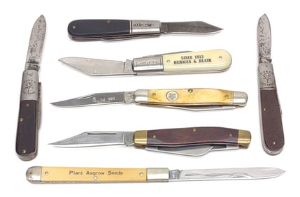 7 Vintage Folding Knives (Barlow, Boker, Queen)