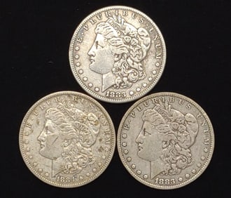 (3) Morgan Dollar US Coins (1883,1883-O & 1884-O)
