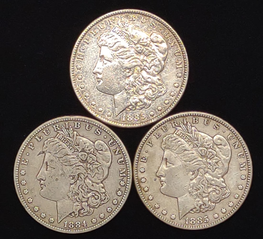 (3) Morgan Dollar US Coins (1884 & 1885) (1 of 11)