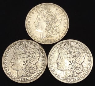 (3) Morgan Dollar US Coins (1879,1887-O & 1888)
