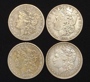 4 Morgan Dollar US Coins (1880,1881O, 1881, 1882O)
