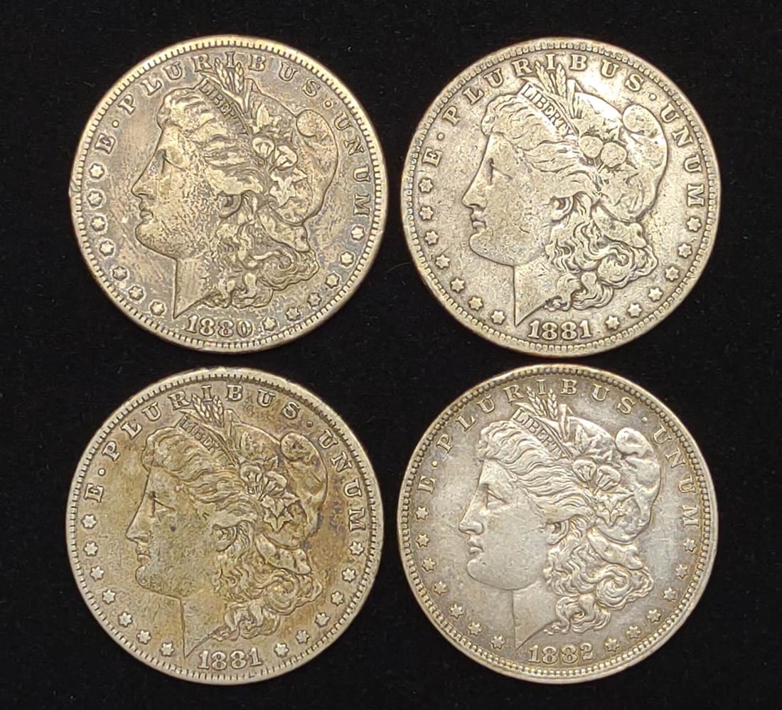 4 Morgan Dollar US Coins (1880,1881O, 1881, 1882O) (1 of 11)