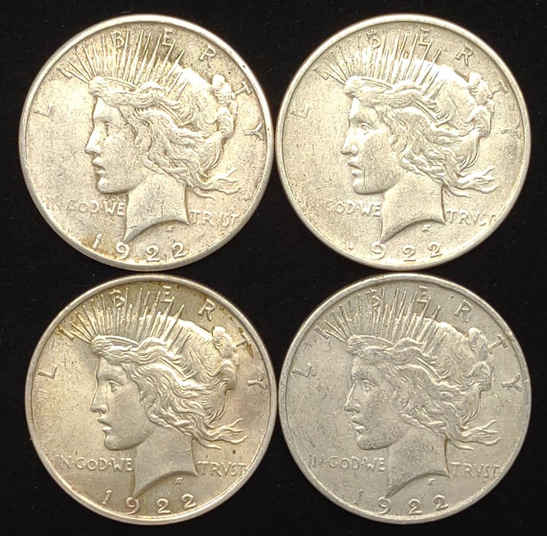 (4) Peace Dollar US Coins (1922, 1922-S, 1922-D) (1 of 11)