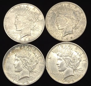 (4) Peace Dollar US Coins (1922-S & 1922 D)