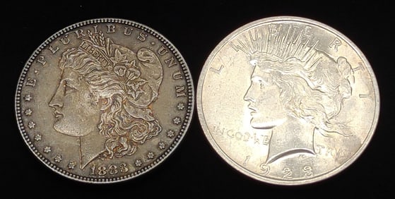 1883 Morgan & 1923 Peace Dollar US Coins