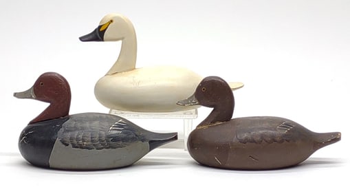 3 Jess Urie Miniature Canvasback & Swan Decoys
