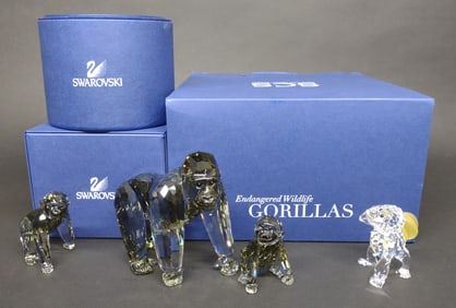 4 Swarovski Endangered Wildlife Gorillas Figurines