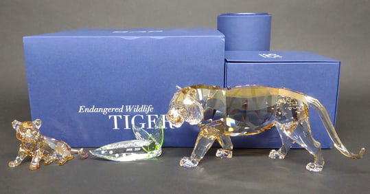 3 Swarovski Endangered Wildlife Tiger Figurine Set