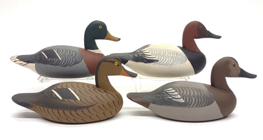 4 Roger Urie Miniature Canvasback & Mallard Decoys