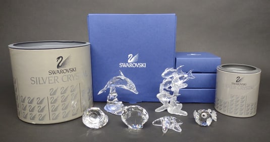 6 Swarovski Ocean Themed Crystal Figurines & Boxes