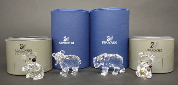 (4) Swarovski Bear Crystal Figurines w/ Boxes
