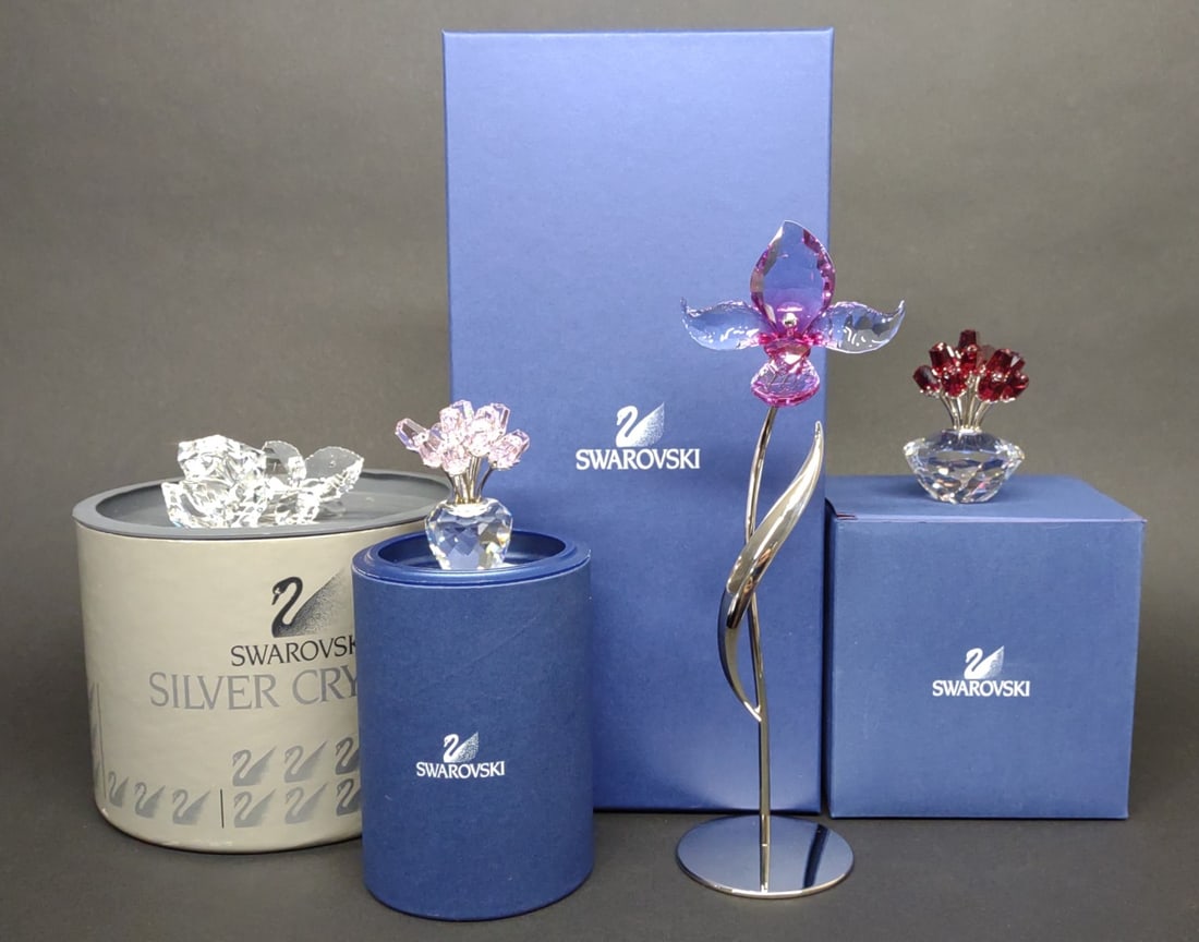 (4) Swarovski Flower Crystal Figurines w/ Boxes (1 of 7)