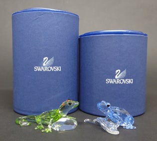 2 Swarovski Dart Frog & Gecko Crystal Figurines