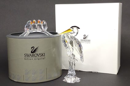 2 Swarovski Love Bird & Heron Crystal Figurines