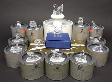 (14) Swarovski Bird Crystal Figurines w/ Boxes