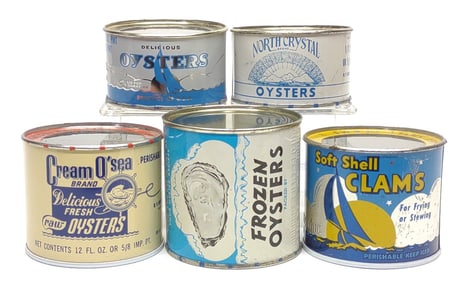 5 Assorted Oyster & Clam Tins w/ Lids