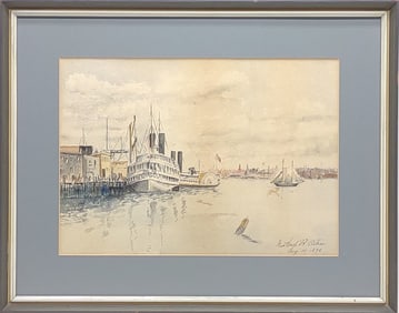 1894 Winthrop B. Allen Watercolor of Steamboat