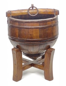 Antique Chinese Wrought Iron Bound Well Bucket