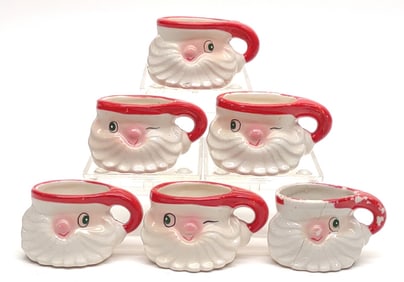(6) 1959 Howard Holt Winking Santa Miniature Mugs