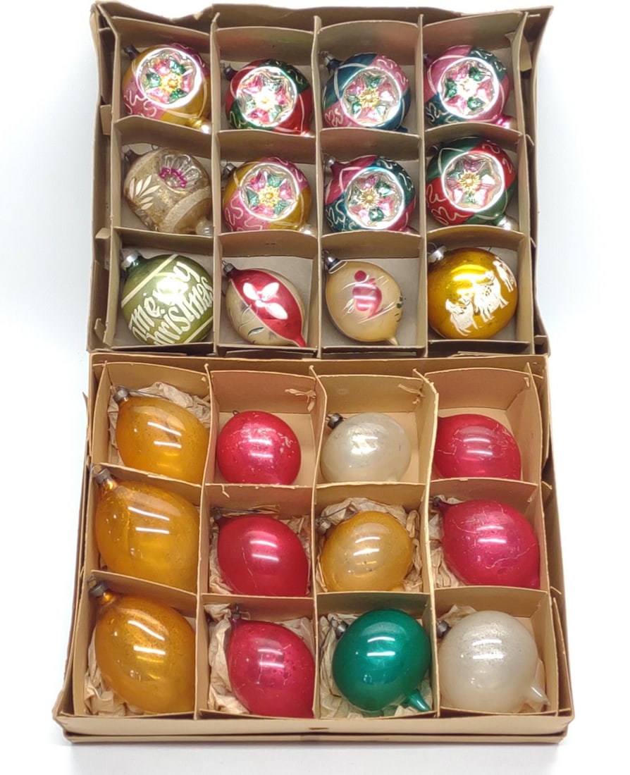 24 Vintage 4" Teardrop Glass Christmas Ornaments (1 of 5)