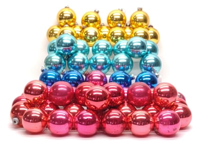 (59) Vintage Round 2.5" Glass Christmas Ornaments