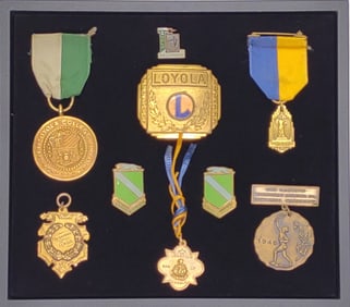 (9) Vintage Loyola College Medals, Pins & Buckle