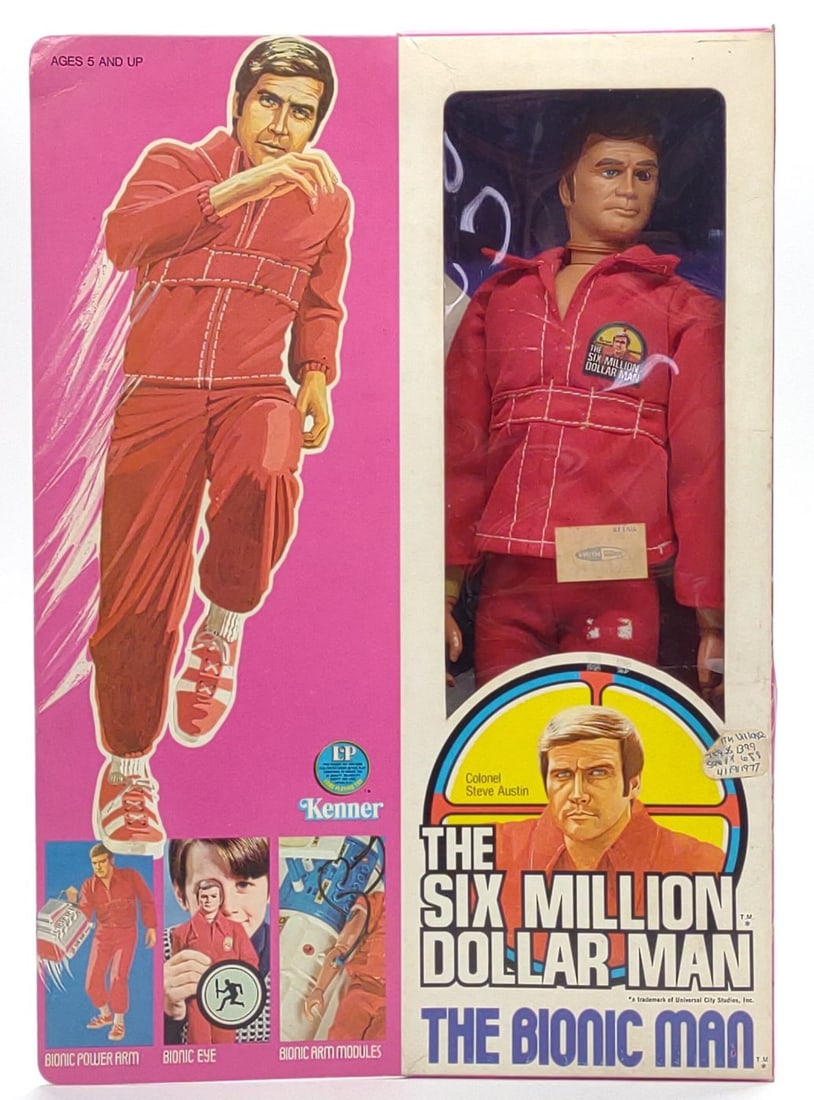 Sealed 1975 Kenner Six Million Dollar Bionic Man: Vintage 1975 Kenner The Six Million Dollar Man The Bionic Man 65000 action figure toy sealed in original box. Features "Bionic Power Arm, Bionic Eye, and Bionic Arm Modules". Box is marked "Kenner