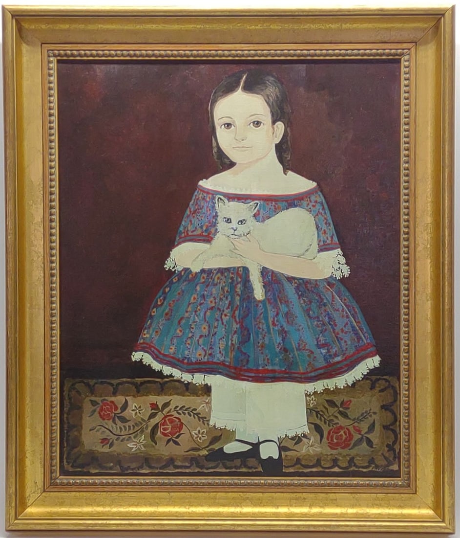 Jeanne Davies (b. 1936) Oil on Canvas Girl w/ Cat (1 of 6)