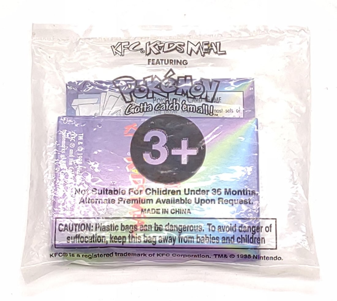 Sealed 1998 KFC Pokemon Promo Card Box Set: 1998 KFC Pokemon trading card game promo card box set, factory sealed in original kfc bag. Excellent condition. First English Pokemon box set produced. Measures approx. 4 1/2 x 4 1/4 x 1/2 in. SHIPPIN