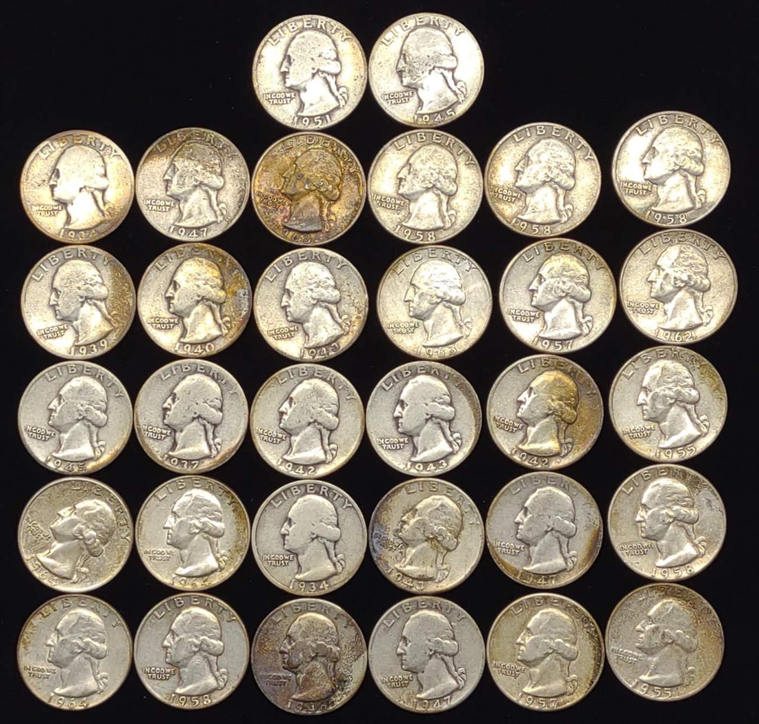(32) 1934-64 90% Silver Washington Quarters (1 of 9)