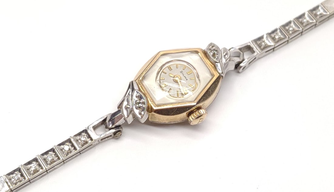 14K W. Gold Watch Band w/ Bulova Rolled Gold Body (1 of 7)