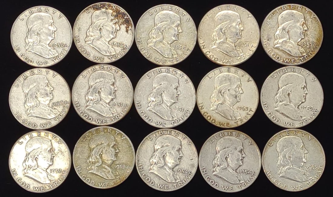 (15) Franklin Half Dollar US Coins (90% Silver) (1 of 7)