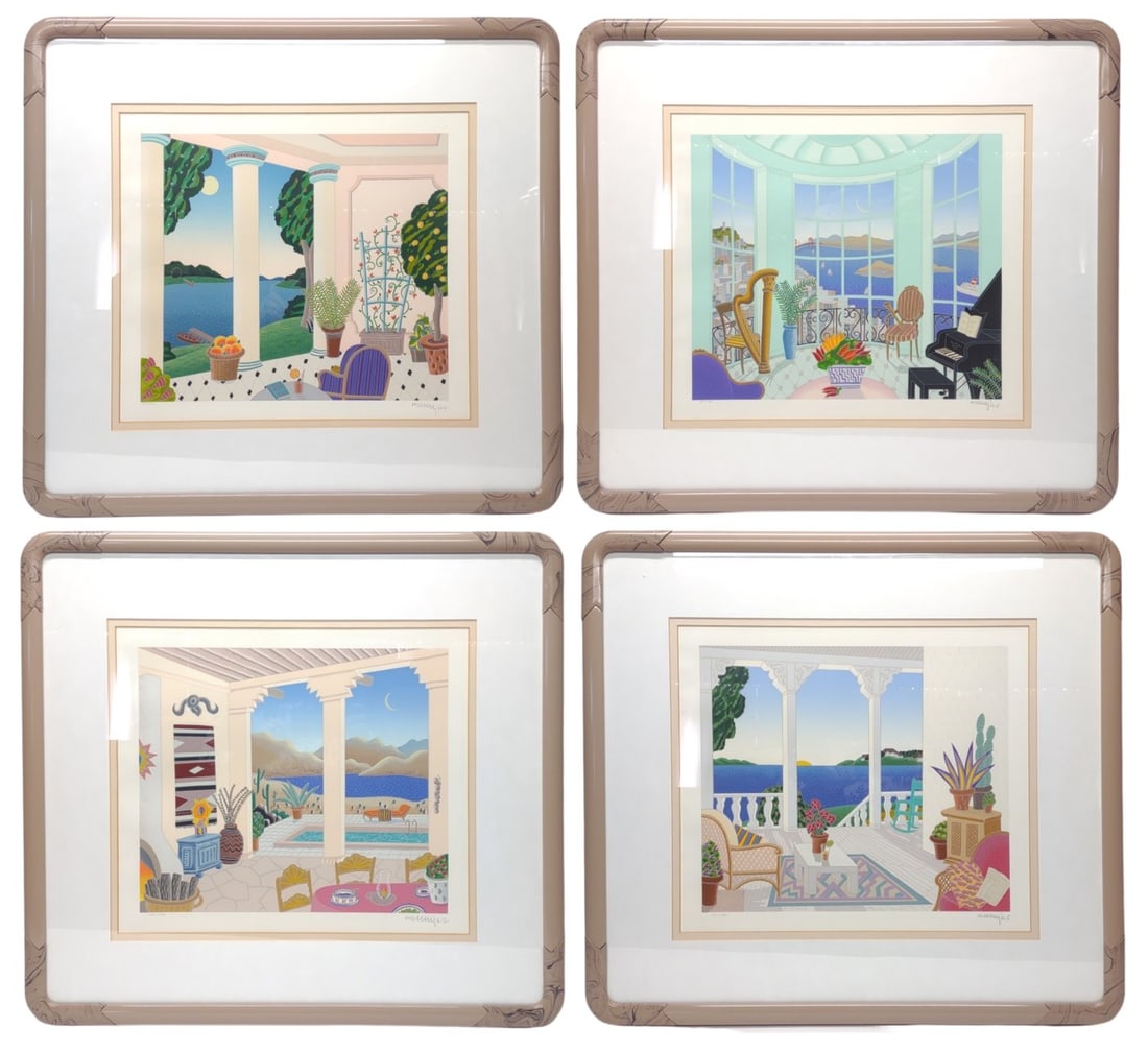 (4) Thomas McKnight Signed Four Corners Serigraphs: A set of 4 pencil signed and numbered framed serigraphs by Thomas Frederick McKnight. The Four Corners of America series. Includes titles "Golden Gate", "Plantation", "Northern Summer", and "Desert Pa