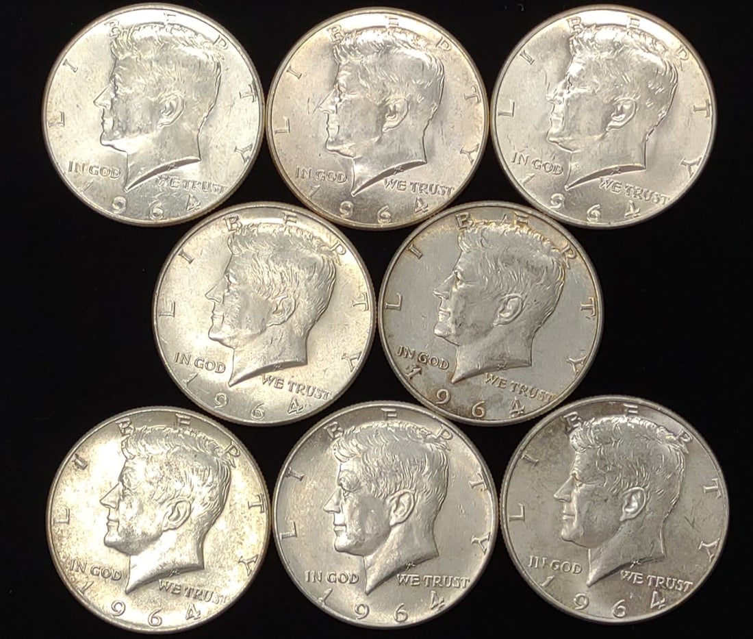 (8) 1964 Kennedy Half Dollar US Coins (90% Silver) (1 of 7)