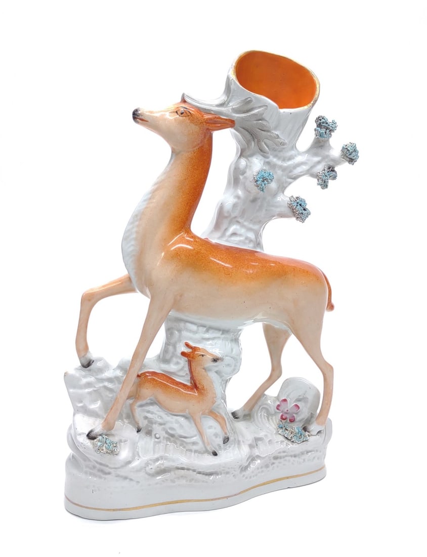 English Staffordshire Stag & Fawn Spill Vase (1 of 6)