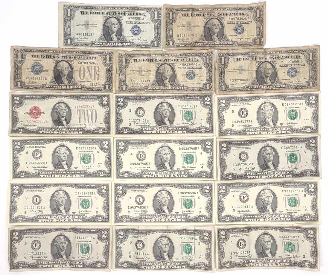 (17) Silver, Red & Green Seal US Bank Notes (1 of 15)