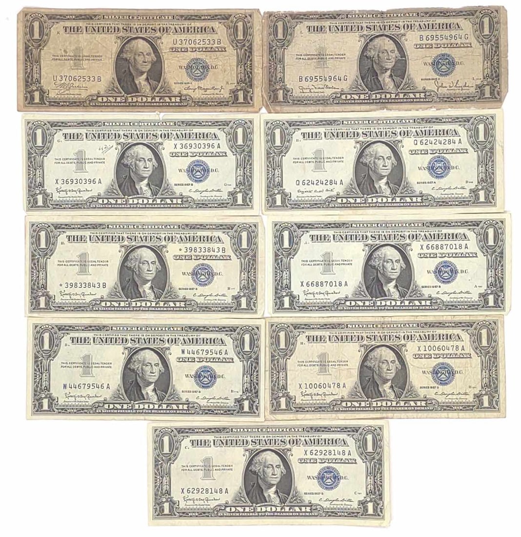 (9) $1 Silver Certificate US Federal Bank Notes (1 of 11)