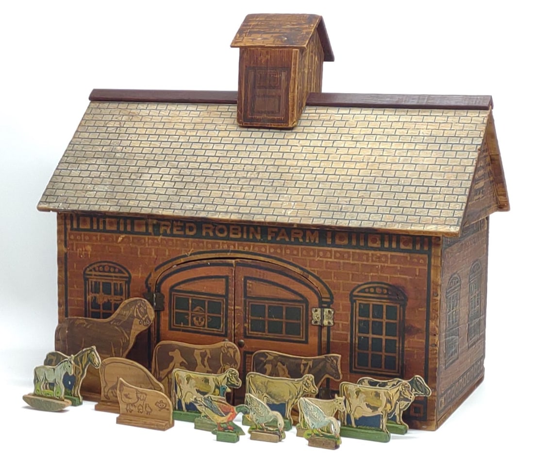 Converse Red Robin Farm Litho Wood Toy Stable Set (1 of 13)
