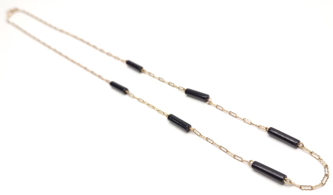 14K Gold & Black Coral Bead Chain Necklace 18.75" (1 of 6)