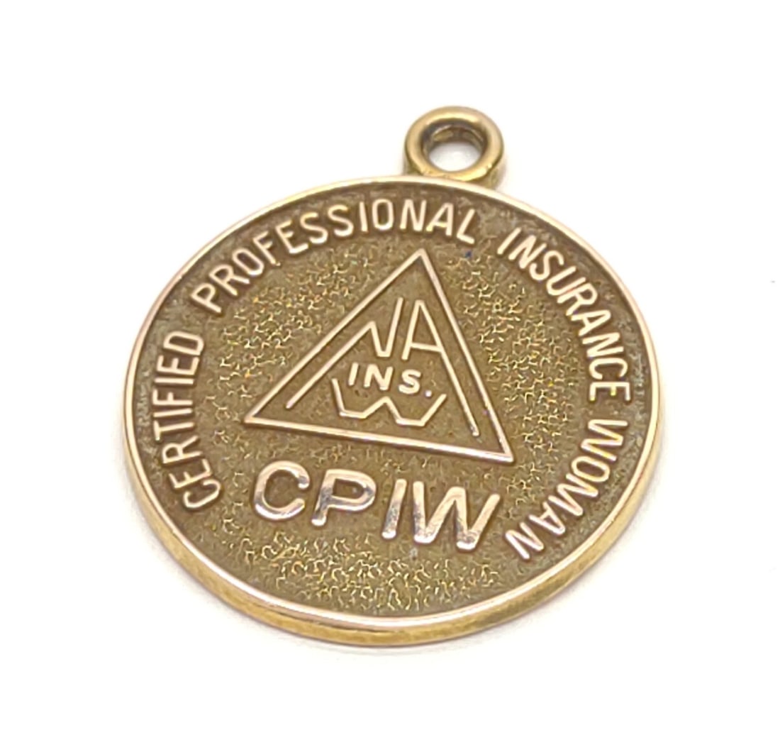 10K Yellow Gold CPIW Pendant: 10 karat yellow gold Certified Professional Insurance Woman (CPIW) pendant. Backside is marked "10K". Has been tested for gold purity. Total weight: 3.73 grams. SHIPPING OPTIONS AVAILABLE: UPS 'Pack &