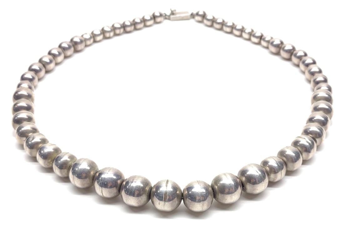 21" Taxco Sterling Silver Graduated Bead Necklace (1 of 5)