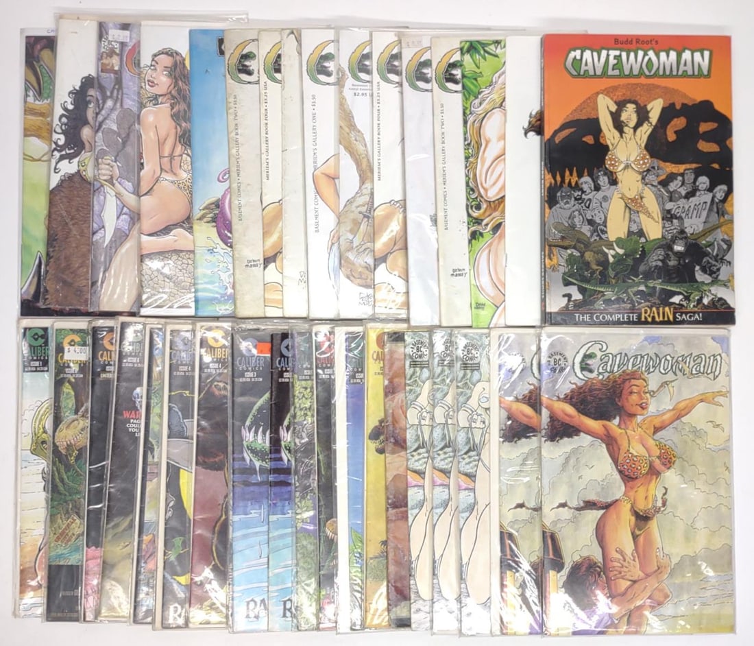(37) Cavewoman Mature Edition Adult Comic Books: (37) Cavewoman mature adult comic books. Series includes Toy Story (includes #1 variant), Raptor (includes #1 variant), Natural Selection (includes #1E variant), Intervention (includes gold foil varia