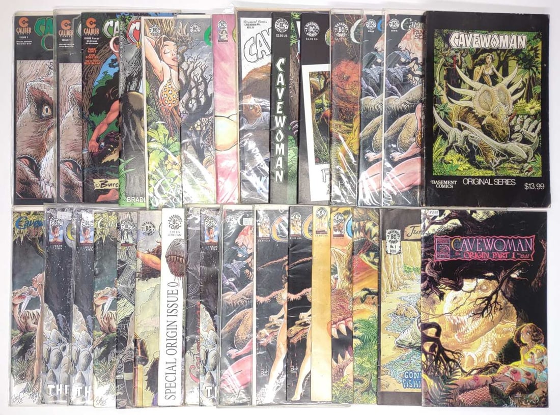 (31) Cavewoman Comic Books: (31) Cavewoman comic books. Some include Odyssey (foil version), Missing Link, One Shot Special, He Said She Said, Pangaean Sea, Original Series book, The Origin, Jungle Tales Of Cavewoman, Reloaded a