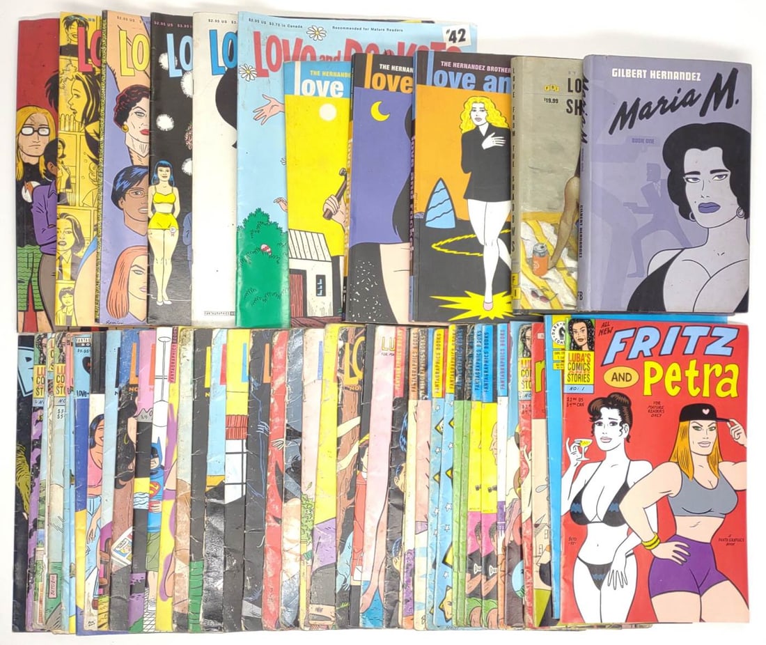 (52) Adult Comic Books (Gilbert Hernandez): (52) Gilbert Hernandez and Hernandez Brothers adult comic books. Series include Luba's Comics And Stories, Girl Crazy, Love And Rockets, Luba, Maria M., Love From The Shadows, and Mechanics. Each comi