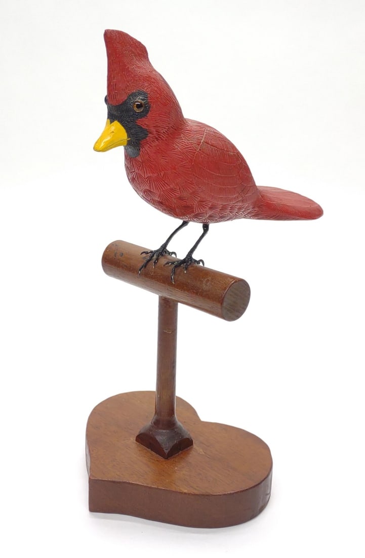 Ralph A. Pyle Carved Cardinal Bird Sculpture (1 of 7)