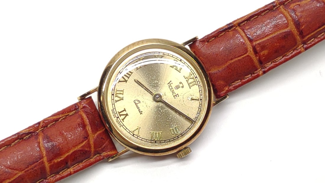 14K Gold Vicence Ladies Watch w/ Leather Band (1 of 11)
