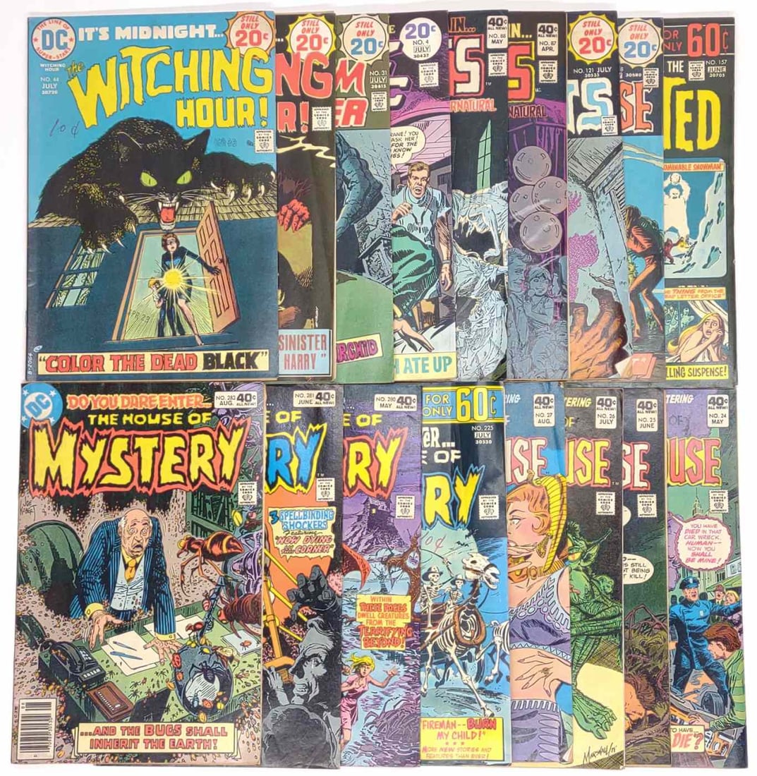(17) 1970s Horror DC Comic Books: (17) DC Comics horror comic books. Includes House Of Mystery #225, #280, #281, and #283, Ghosts #87 and #88, Witching Hour #44 and #45, Secrets Of Haunted House #24, #25, #26 and #27, Secrets Of Sinis