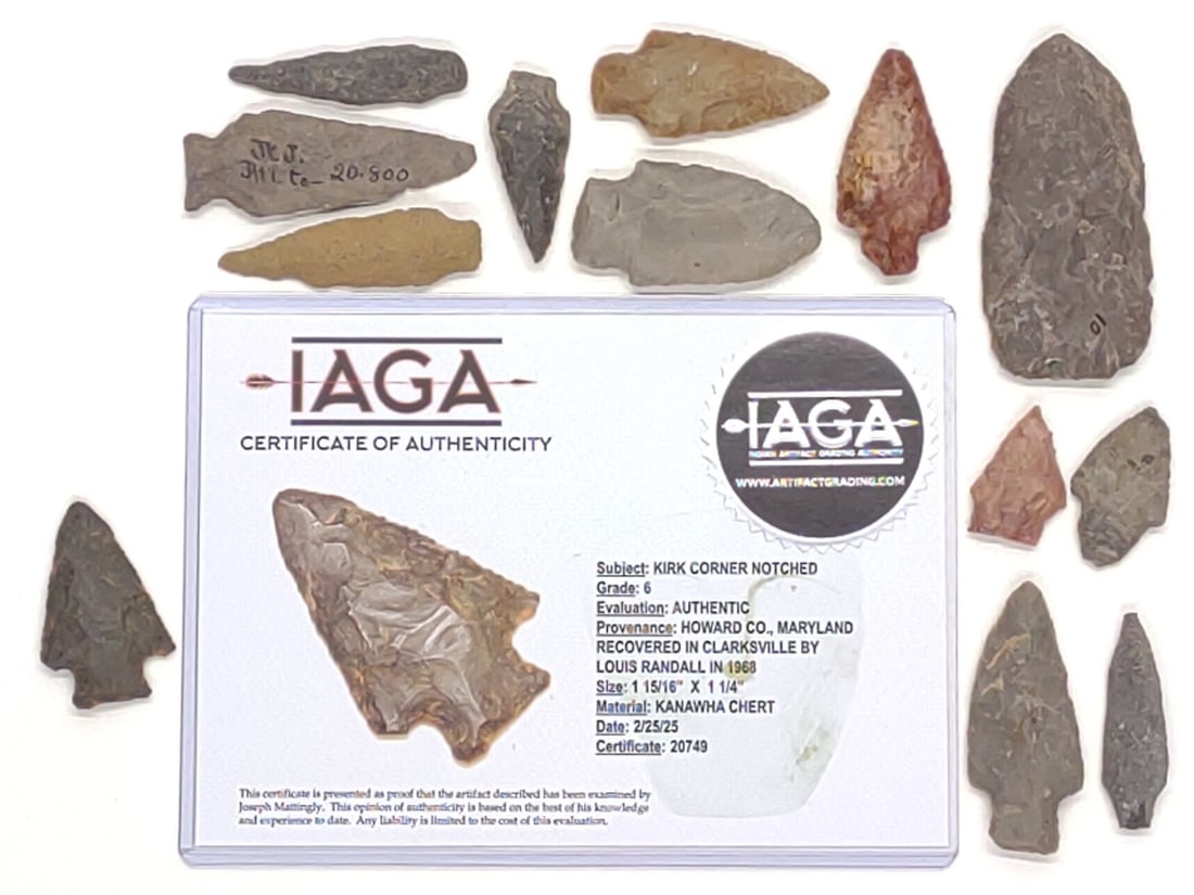 (13) Arrowheads (1 7/8" Kirk Corner Notched Point) (1 of 5)