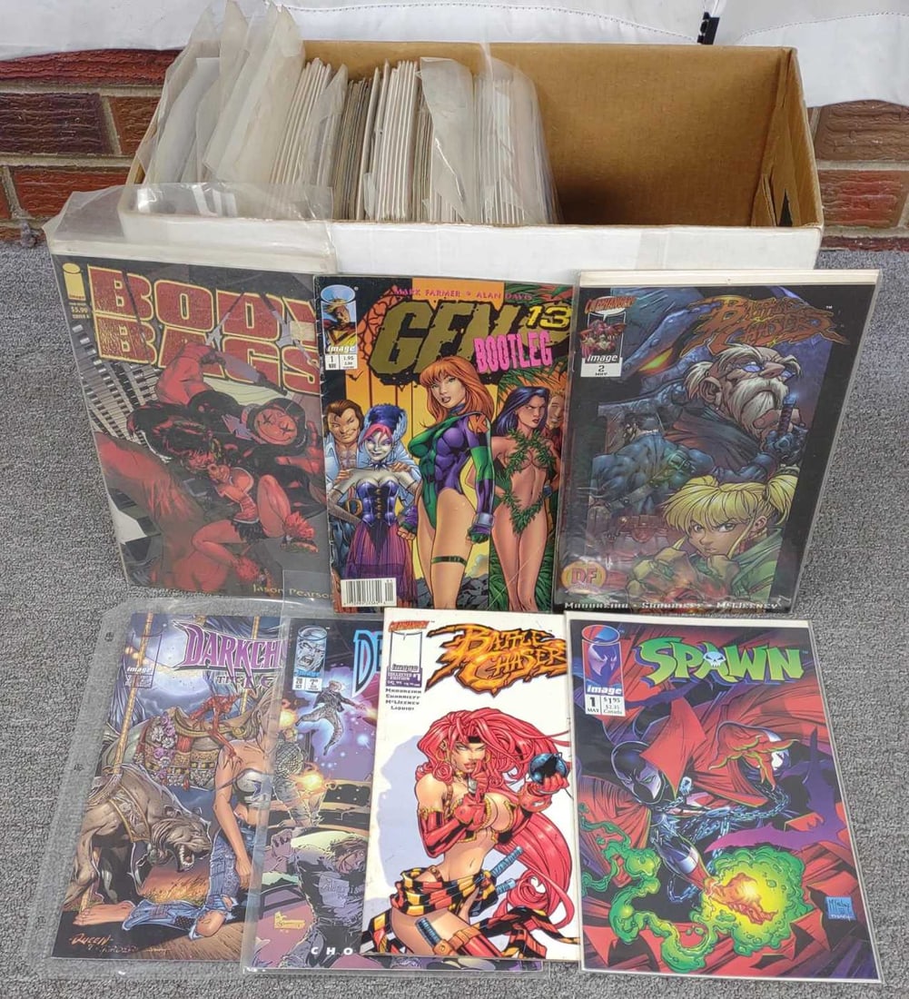 (99) Image Comic Books (Battle Chasers, Spawn Ect): (99) Image comic books. Some series include Battle Chasers (1998), Spawn (1992), Body Bags (2005), Wild C.A.T.S (1992), Gen 13 (1995), Brigade (1992), Deathblow (1993), Storm Watch (1993), Fathom (199