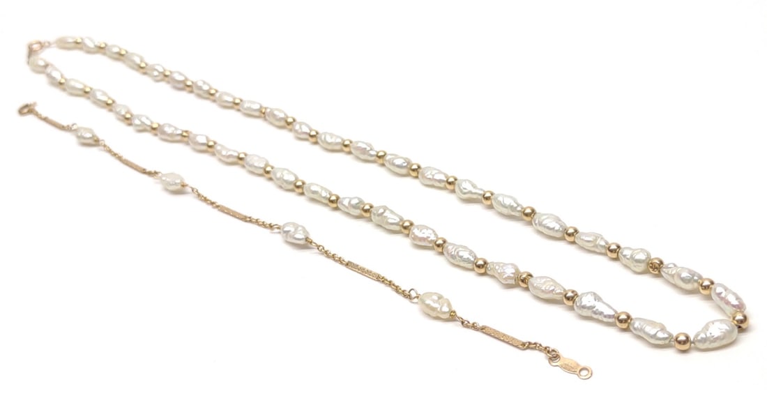 14K Gold Freshwater Pearl Necklace & Bracelet (1 of 7)